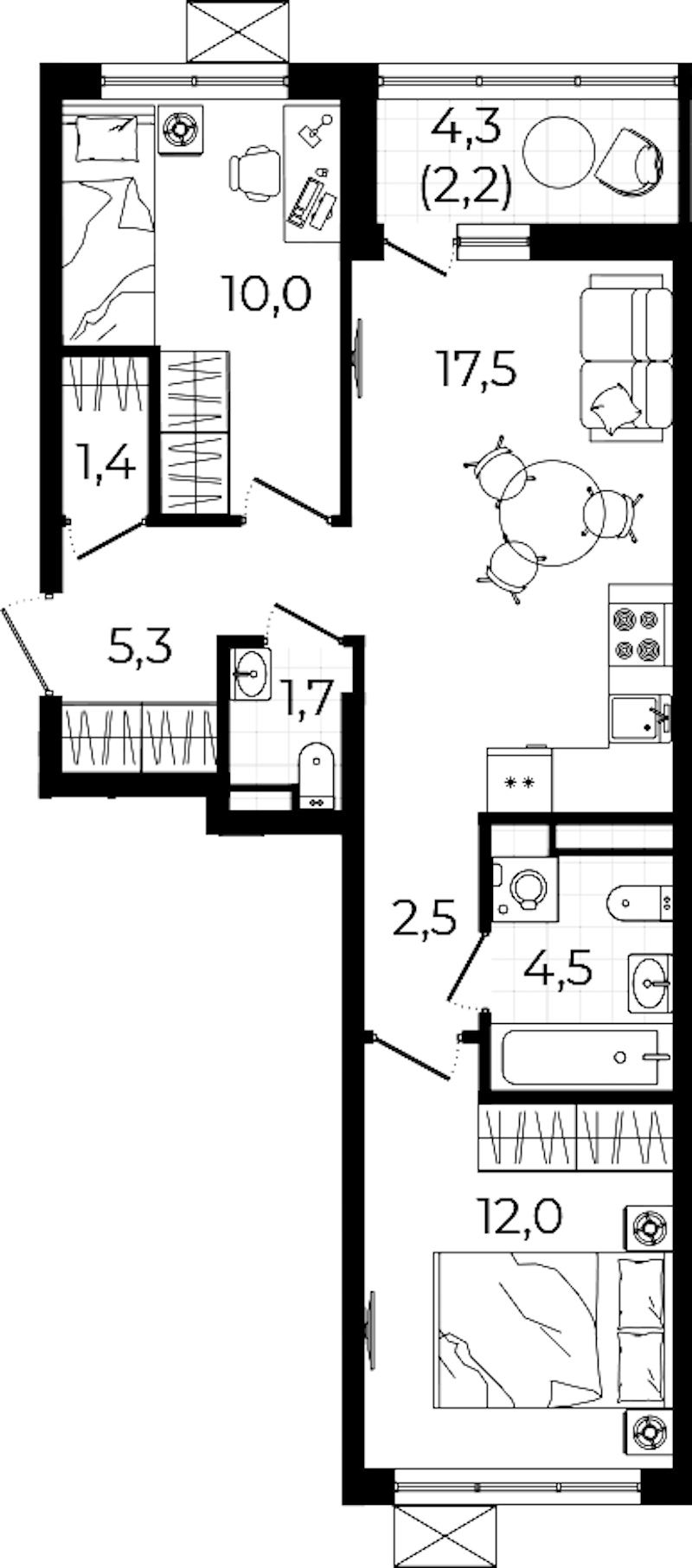 2-комнатная квартира 57.1 м², 5/12 эт., ЖК «А101 Всеволожск»